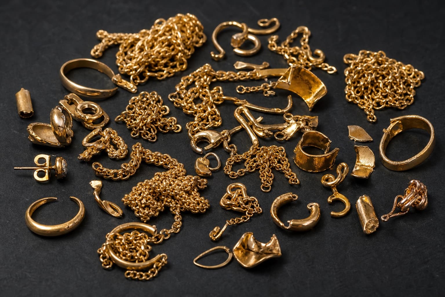 Scrap and broken gold jewellery ready to be valued
